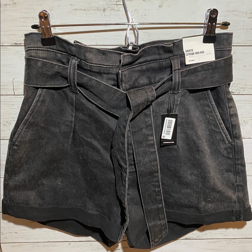 Shortie Extreme High Rise Dark Wash Shorts Express